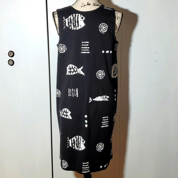 M.Mac Women'sBlack & White Midi Dress/ Beach Cover up Fish theme Sz. Medium - Picture 3 of 4